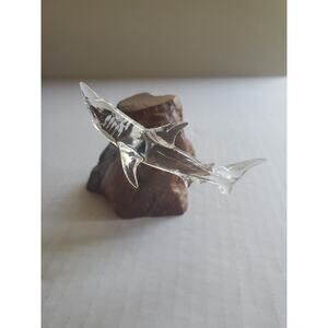 Oceans In Glass Mako Shark Glass Sculpture On Burled Wood Haleiwa Hawaii